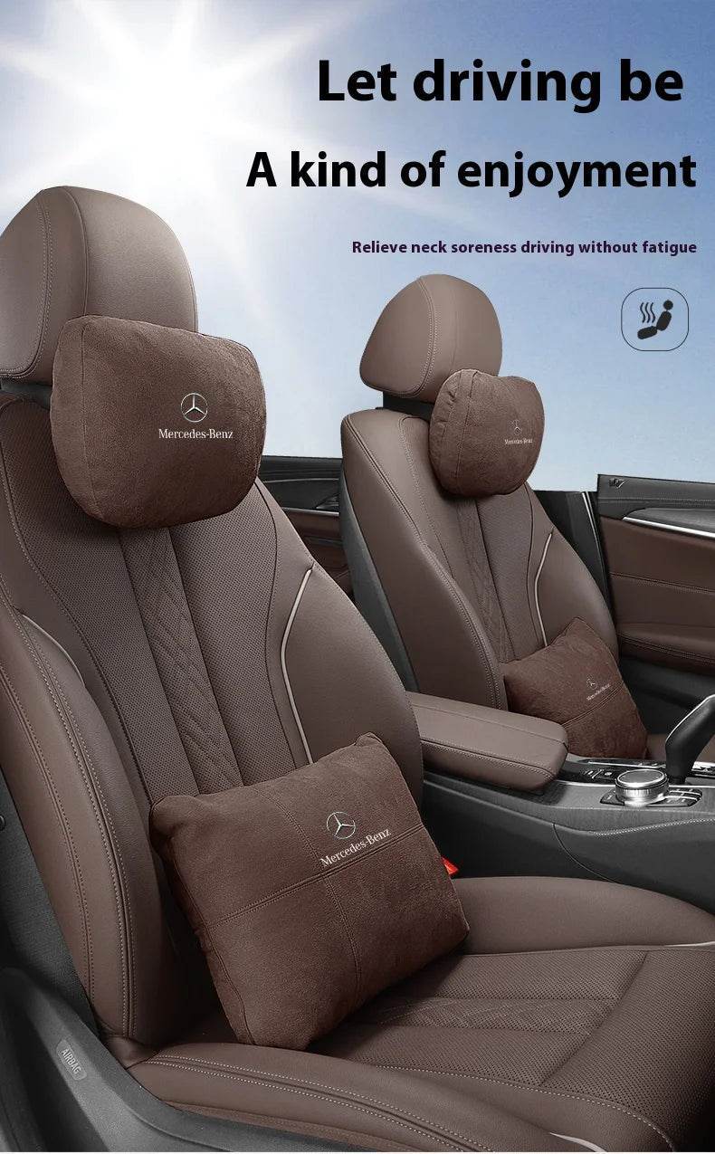 Mercedes Benz Neck Pillow & Lumbar Support Cushion - Cognac Neck Pillow