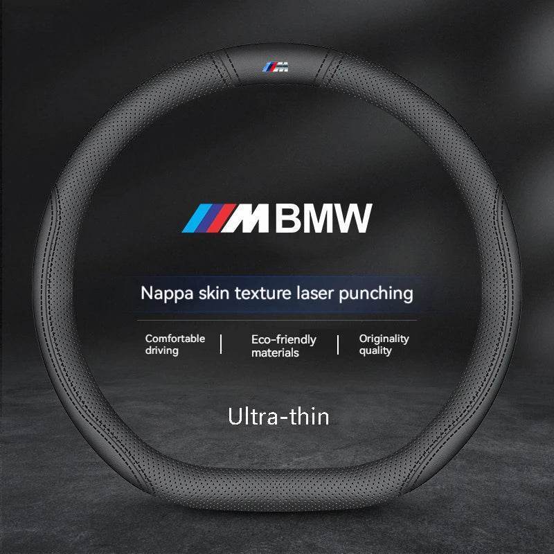 BMW Carbon Fiber Suede Leather Steering Wheel Cover - D-M Style A black