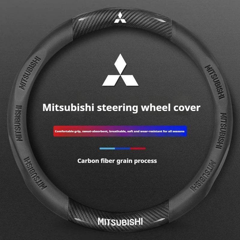 Mitsubishi Carbon Fiber Leather Steering Wheel Cover - Black