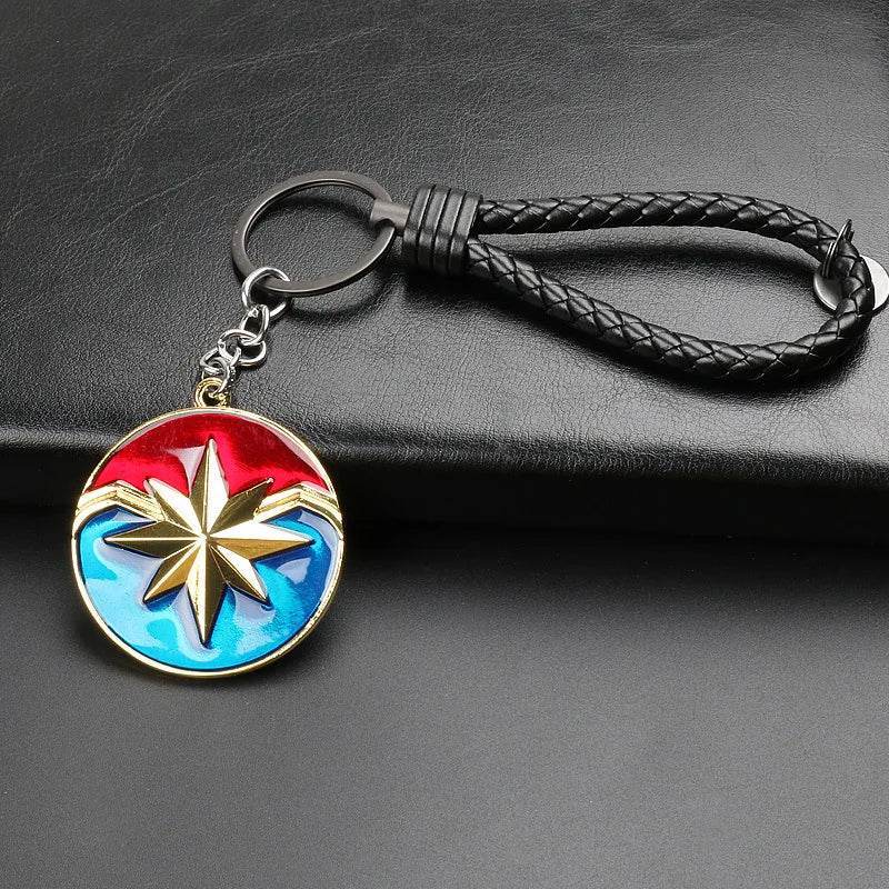 Marvel Avengers Deadpool Captain America Shield Keychain Rotate Relieve Anxiety Toy Keyring Car Bag Key Holder Accessories Gift - lan se