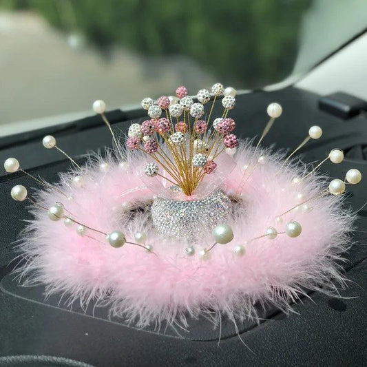 Diamond Crystal Car Dashboard Ornament with Balloon Ribbon Design
