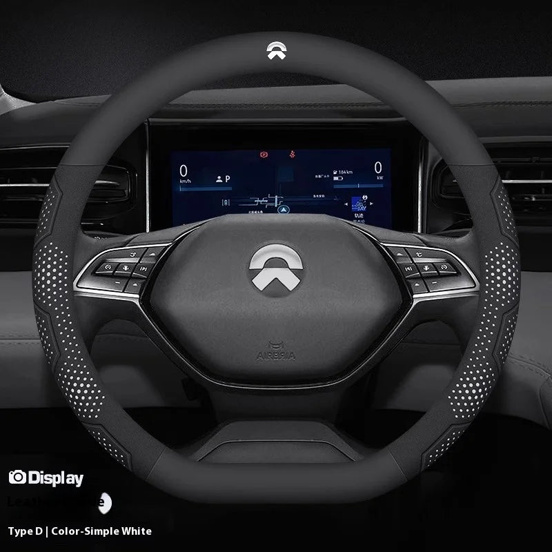 NIO Carbon Fibre Steering Wheel Cover - D Shape / Leather White
