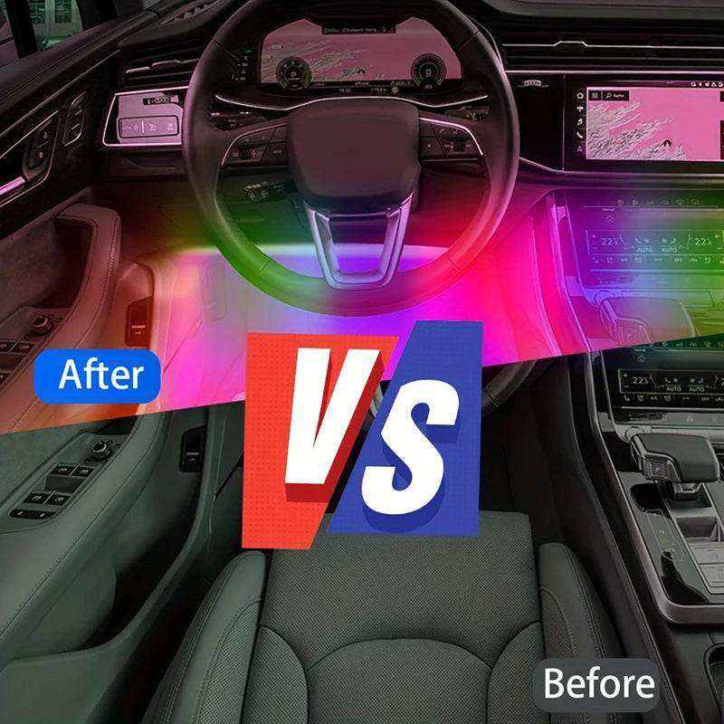 LED Car Interior Music Light Strip – 48 RGB LEDs, USB, Bluetooth APP Control - USB Power
