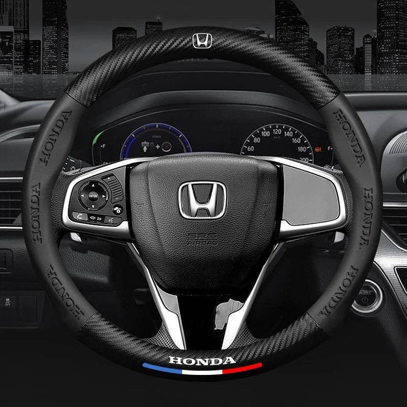 Honda Carbon Fiber Sports Steering Wheel Cover - Carbon Fiber Black
