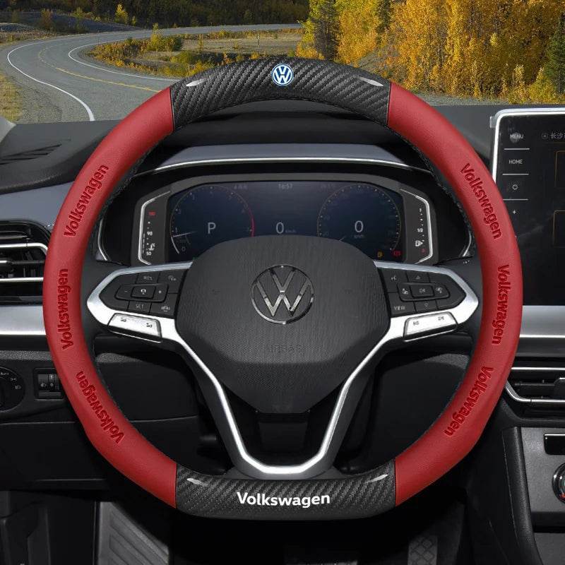 Volkswagen Non-Slip Breathable Carbon Fiber Leather Steering Wheel Cover - D-H