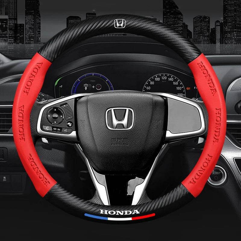 Honda Carbon Fiber Sports Steering Wheel Cover - Carbon Fiber Red