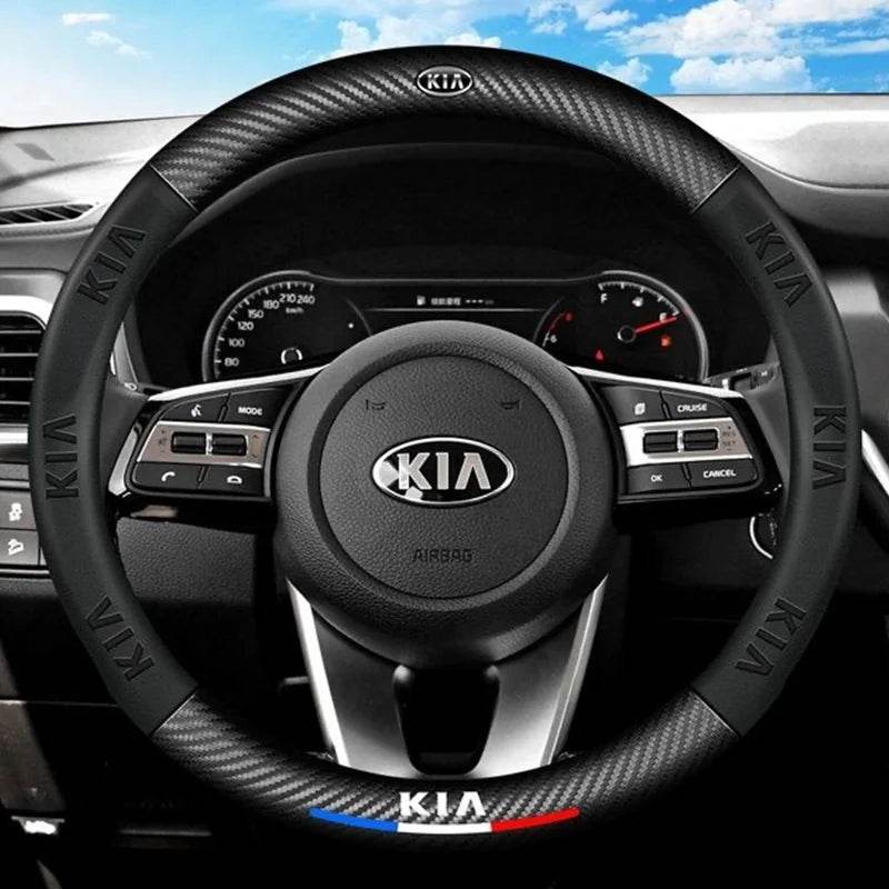 Kia Leather Steering Wheel Cover - black D-shape