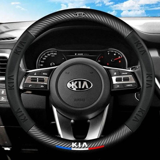 Kia Leather Steering Wheel Cover - black D-shape