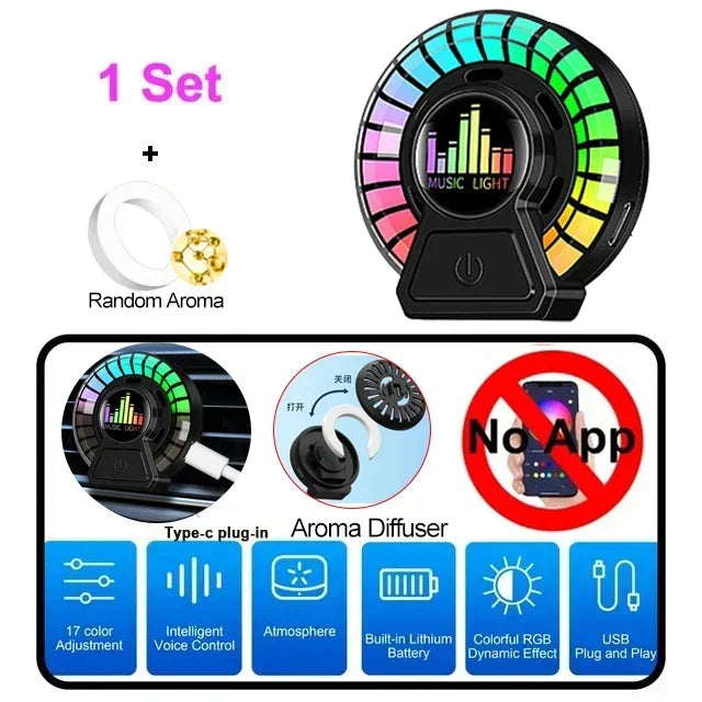 RGB Car Air Freshener with Sound-Reactive LED Lights, 26 Colors