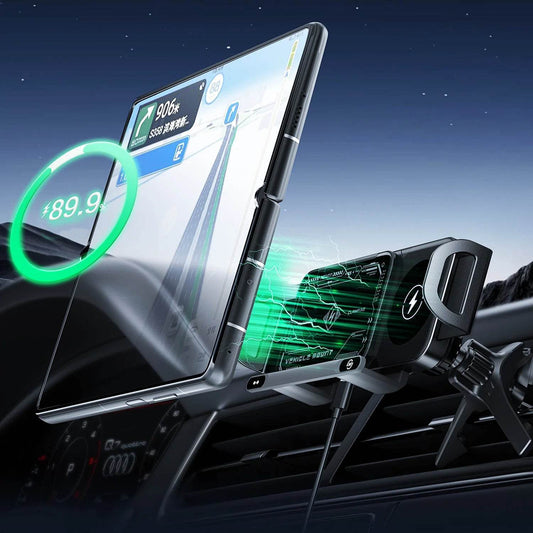 Foldable Phone Wireless Charging Holder – Auto-Clamp, 360° Rotation -