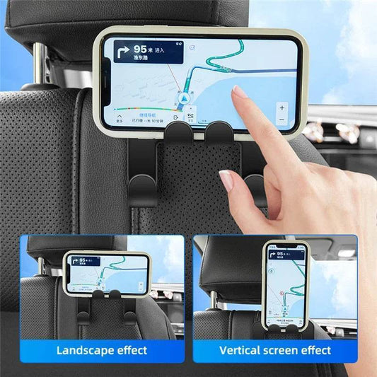 Car Seat Hook & Phone Holder | Rear Headrest Bracket for All Phones -