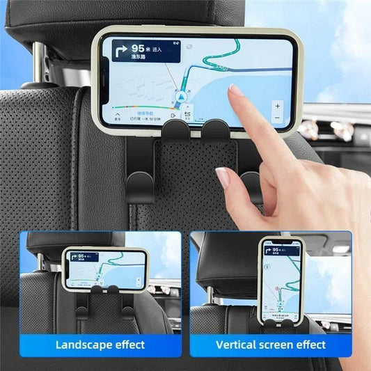 Car Seat Hook & Phone Holder | Rear Headrest Bracket for All Phones -
