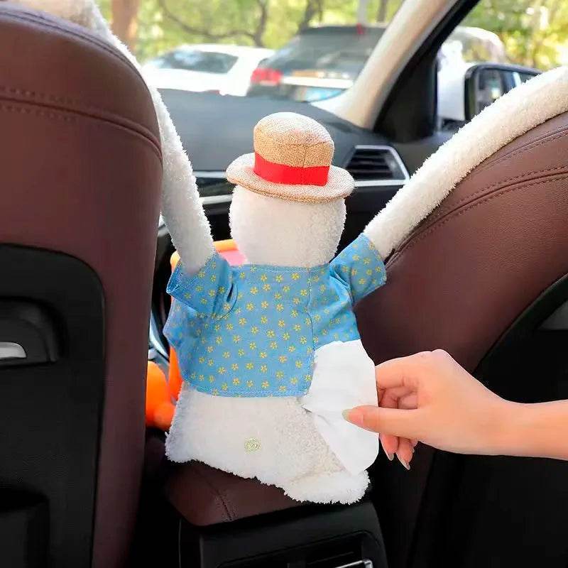 Duck Tissue Box – Plush Cartoon Car Tissue Holder & Storage Bucket - Duck Tissue Box