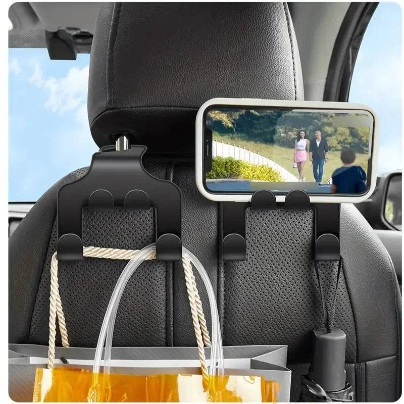 Car Seat Hook & Phone Holder | Rear Headrest Bracket for All Phones -