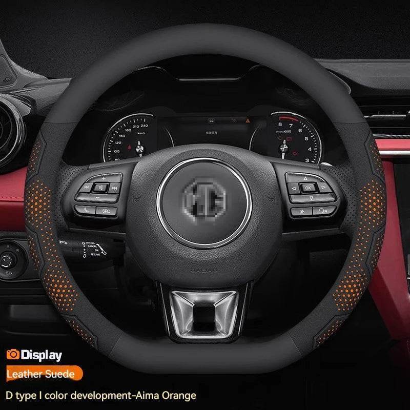 MG Carbon Fiber Suede Steering Wheel Cover - D Leather Orange