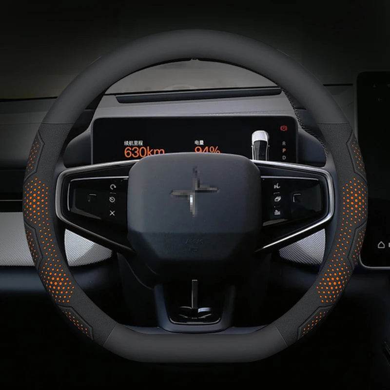 Polestar Carbon Fiber Suede Steering Wheel Cover - D Leather Orange