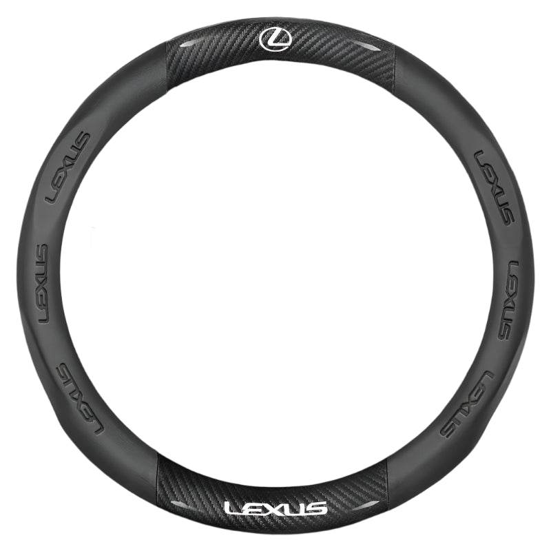 Lexus F SPORT Carbon Fiber Leather Steering Wheel Cover – Fits ES200, ES300, RX300, NX300, IS300, UX300, LX570, GX & More - Leather Black