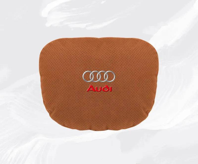 Suede Car Neck Pillow & Lumbar Support for Audi A3 A4 A5 A6 A7 A8 Q2 Q3 Q5 Q7 Q8 TT SQ5 Spine Protection - headrest 1pc brown