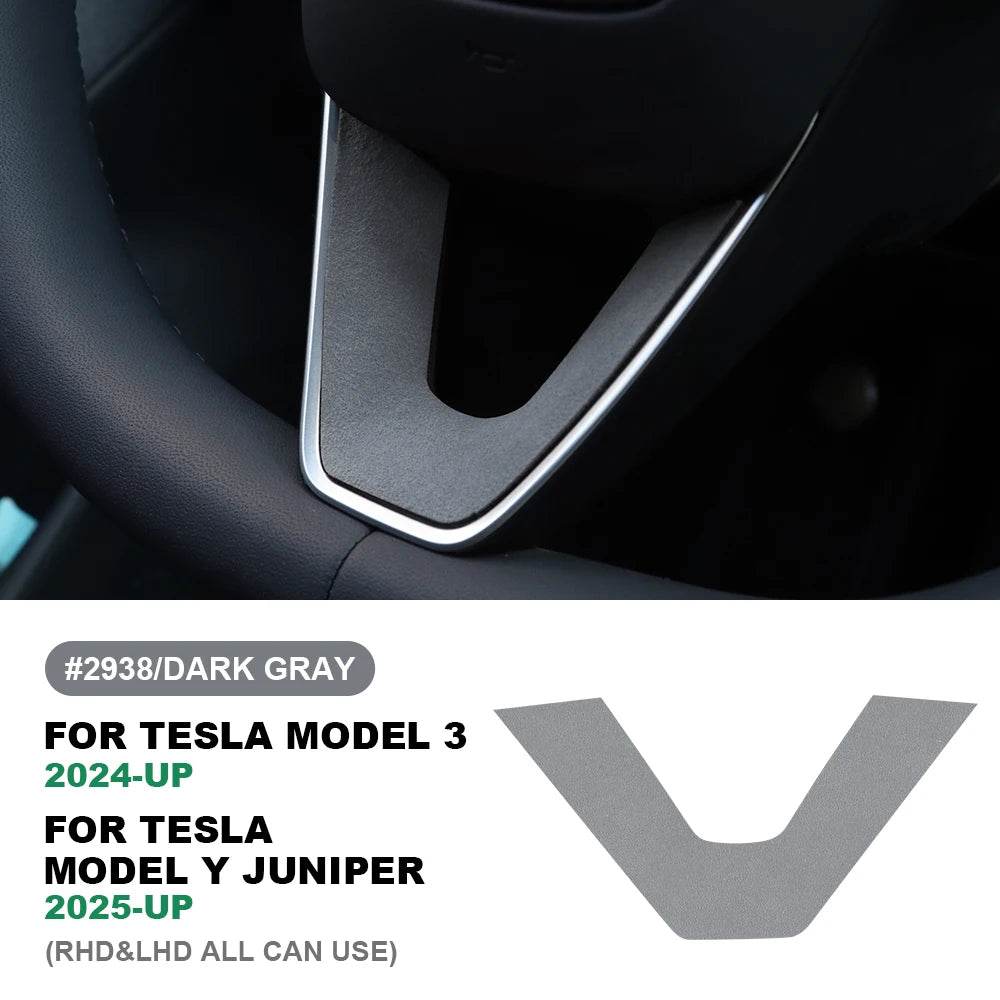 Tesla Model Y Steering Wheel Trim | Italian Suede Panel Stickers (2025+) - Grey