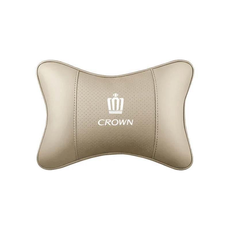 Toyota Crown Leather Car Neck Pillow - TZ-Beige 2