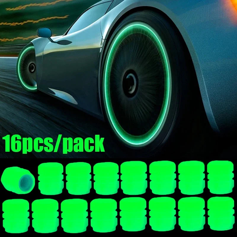 4/16pcs Luminous Valve Caps Car Fluorescent Tire Valves Cap Glow in The Dark Car Motorcycle Bike Wheel Plug Tyre Hub Cover Decor - Carmoods