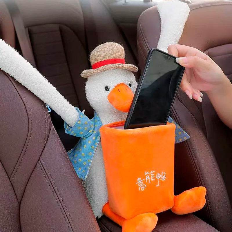 Duck Tissue Box – Plush Cartoon Car Tissue Holder & Storage Bucket - Duck Tissue Box