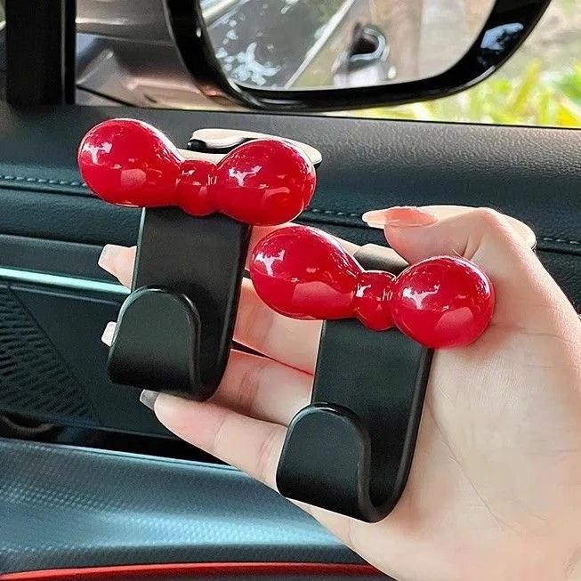 2Pcs Pink Bow Car Headrest Hooks - Seat Back Handbag Organizer