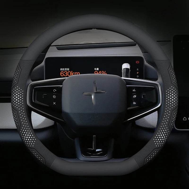 Polestar Carbon Fiber Suede Steering Wheel Cover - D Leather White
