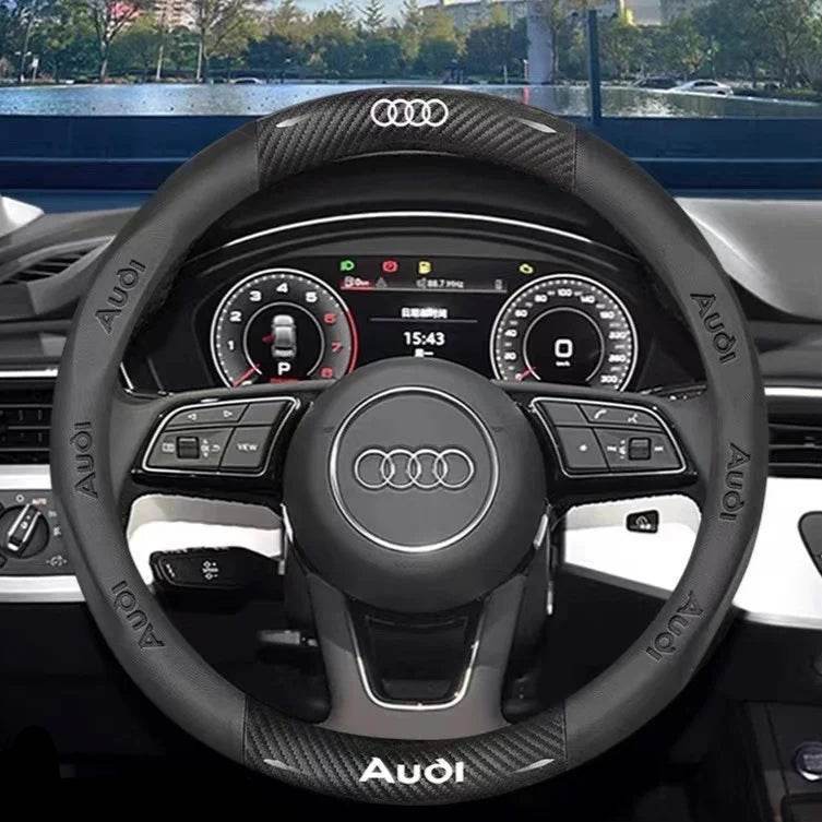 Audi Carbon Fiber Leather Steering Wheel Cover - O Carbon Black