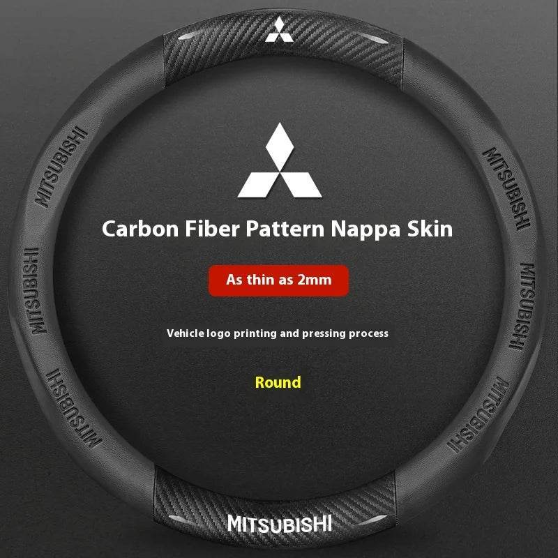 Mitsubishi Carbon Fiber Leather Steering Wheel Cover - Black