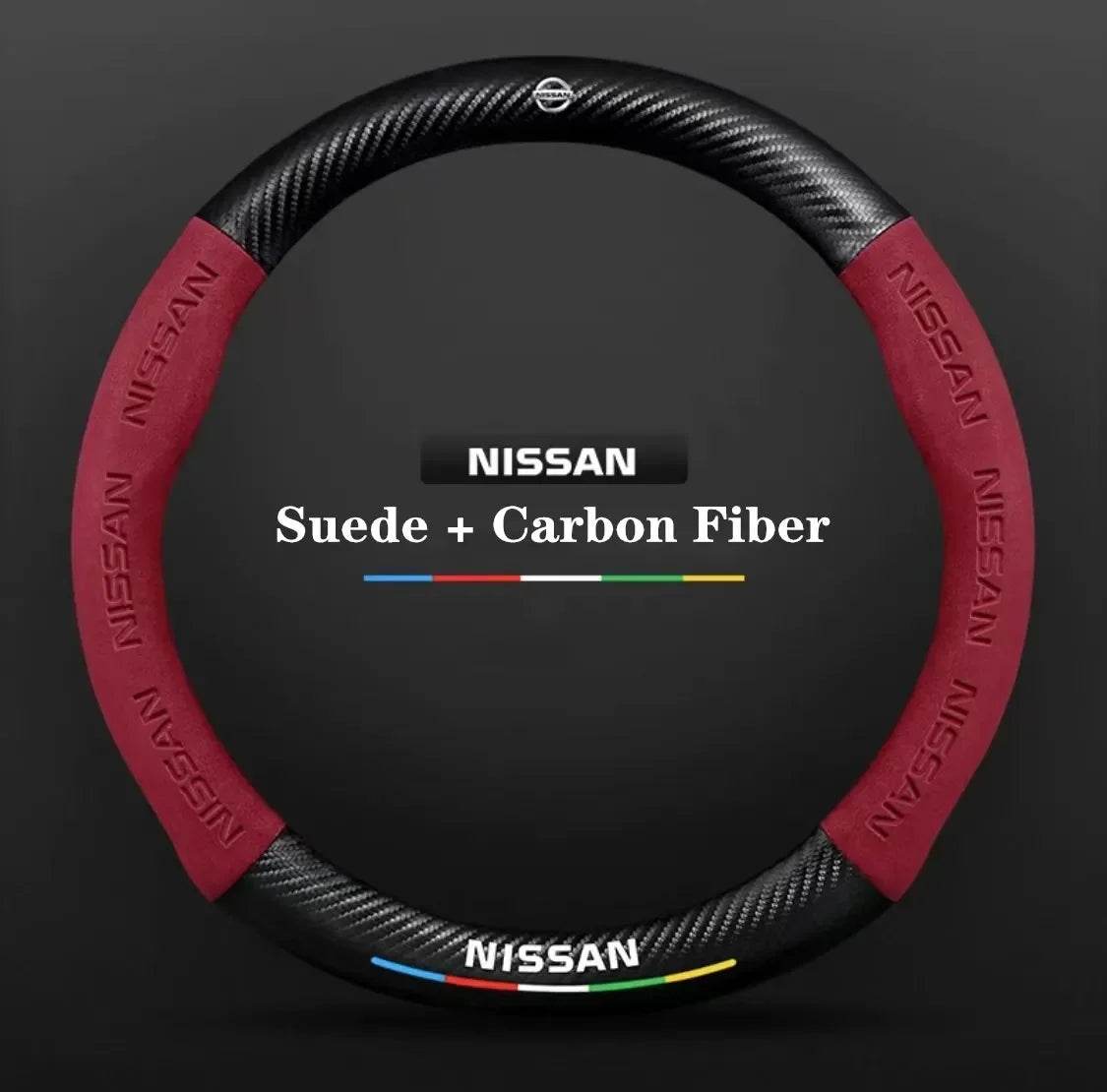 Nissan Carbon Fiber Suede Steering Wheel Cover - O Style Red