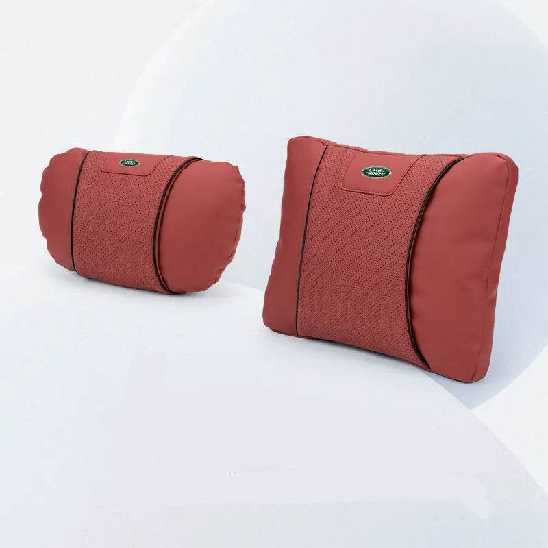 Land Rover Leather Car Neck Pillow & Lumbar Support - set red