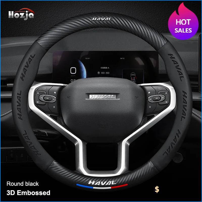 Haval Carbon Fiber Leather Steering Wheel Cover - Type D Red
