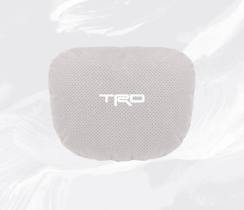 TRD Suede Car Neck Pillow for Toyota Corolla, Yaris, Camry, Prius & More - headrest white