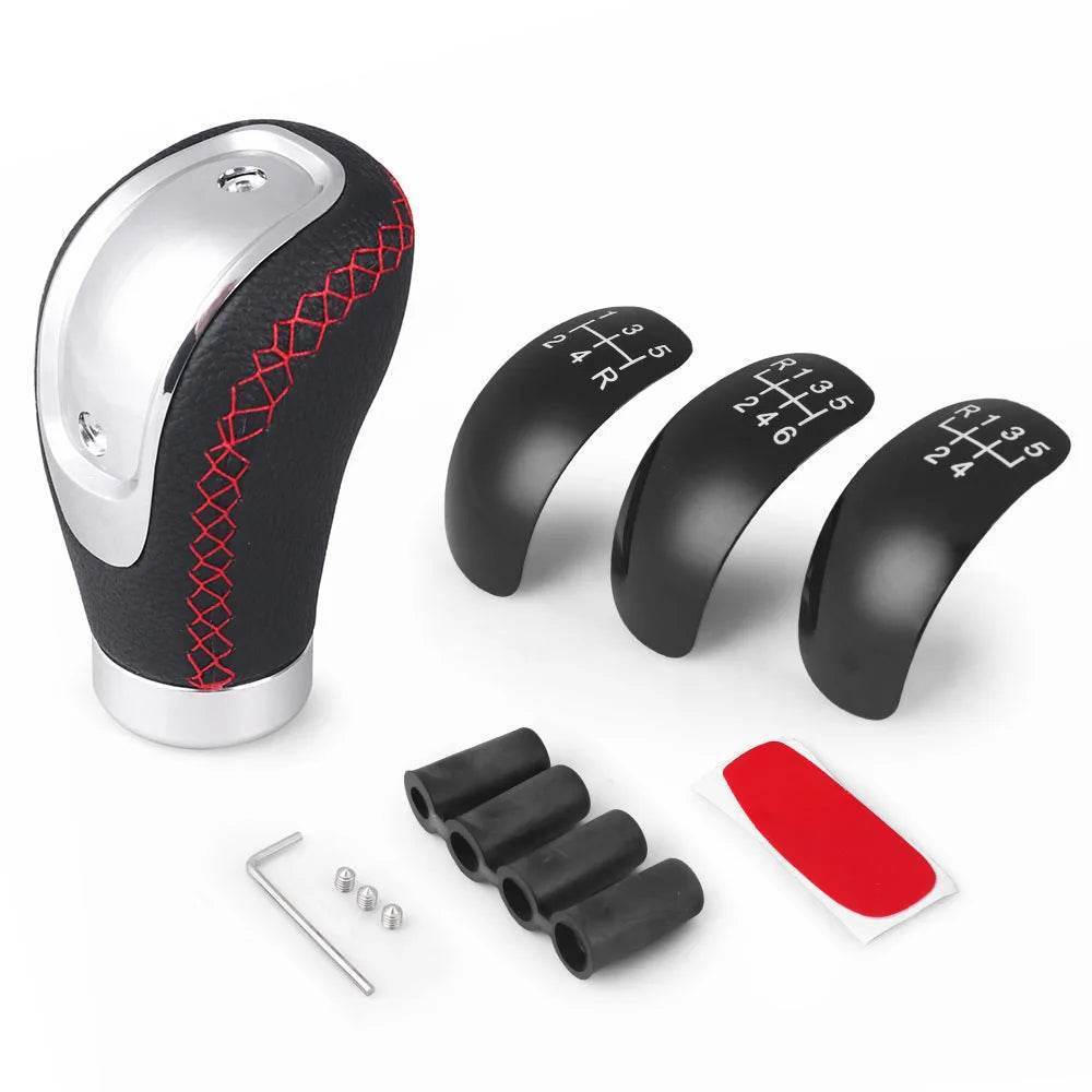 Universal 5/6-Speed PU Leather Gear Shift Knob | Manual Car Stick Head Replacement - Red