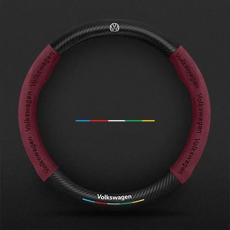 Volkswagen Leather Steering Wheel Cover - O-Red