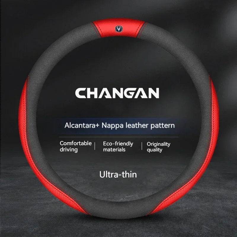 Changan Leather Steering Wheel Cover - O Style 3 red