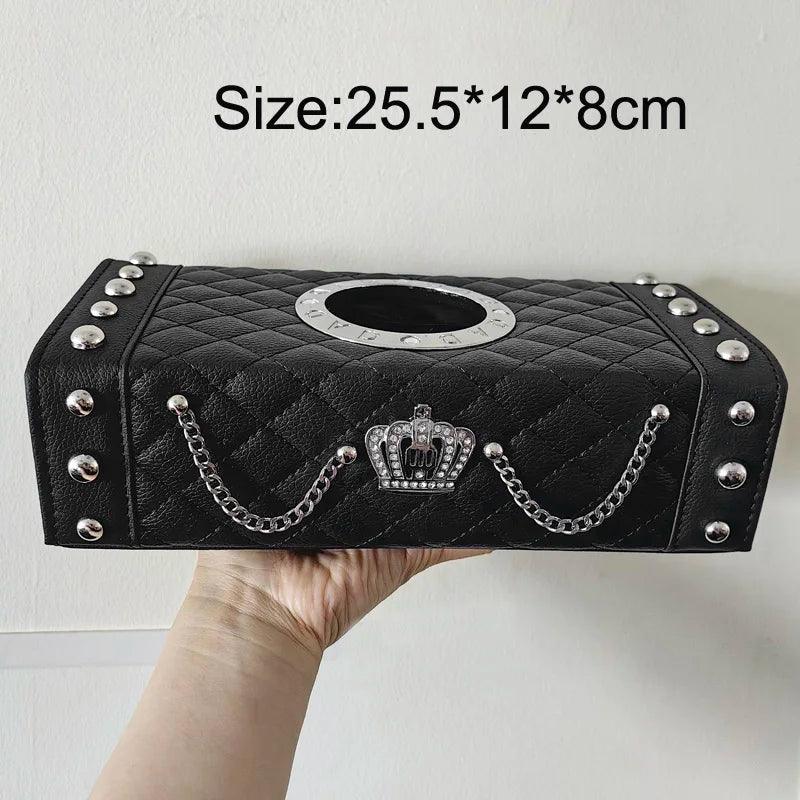 Punk Chain Leather Tissue Box Holder - Block Style Car Organizer