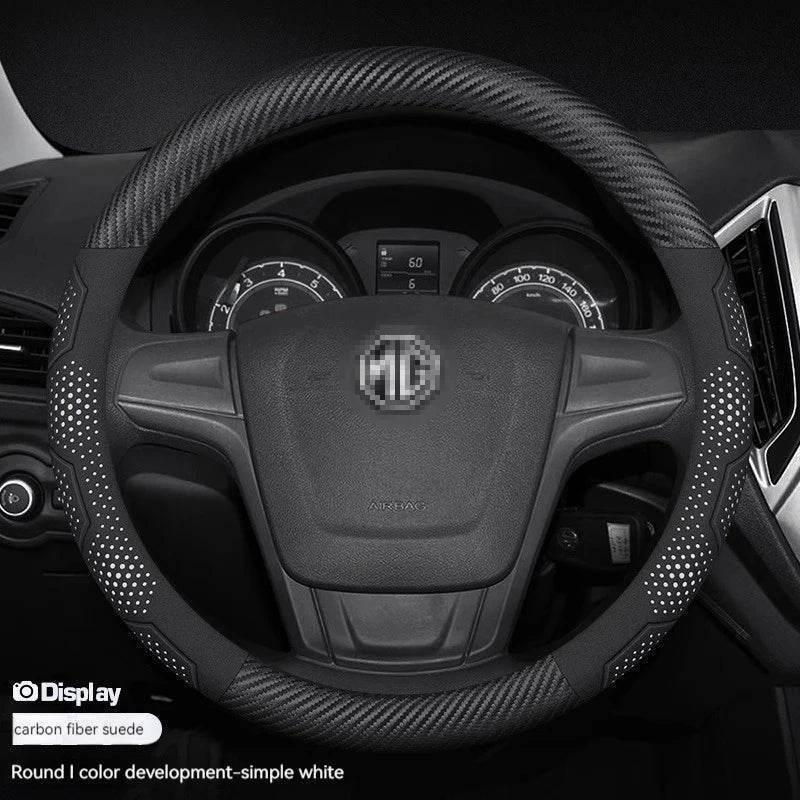 MG Carbon Fiber Suede Steering Wheel Cover - O Carbon White