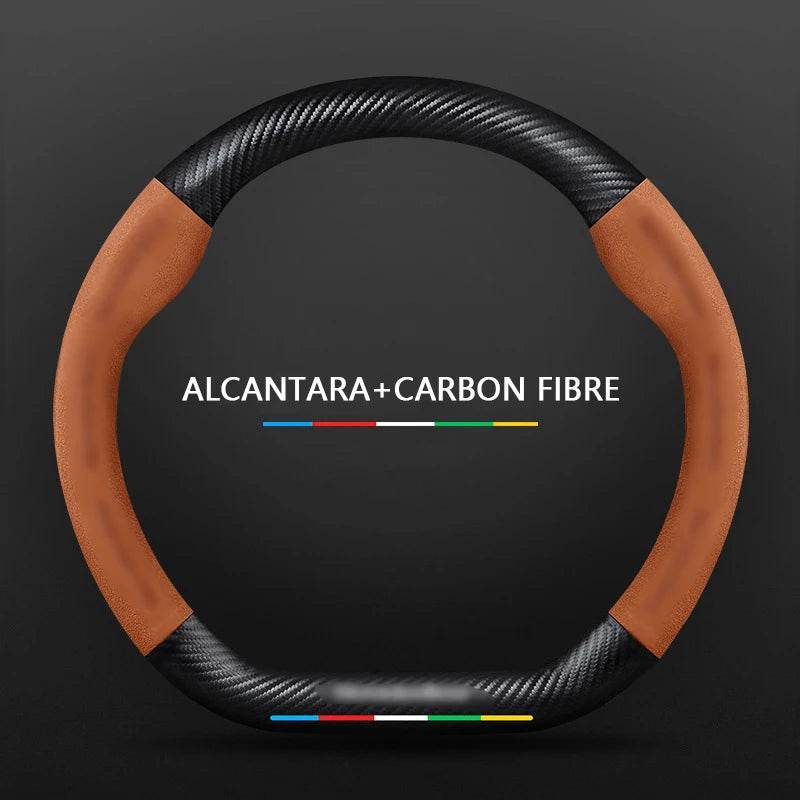 Mercedes Benz Carbon Fiber Leather Car Steering Wheel Cover - D Light Brown