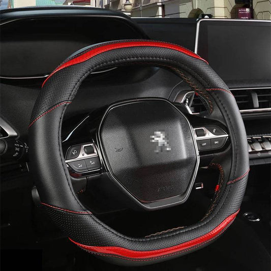 Peugeot Carbon Fiber + PU Leather Steering Wheel Cover - Red