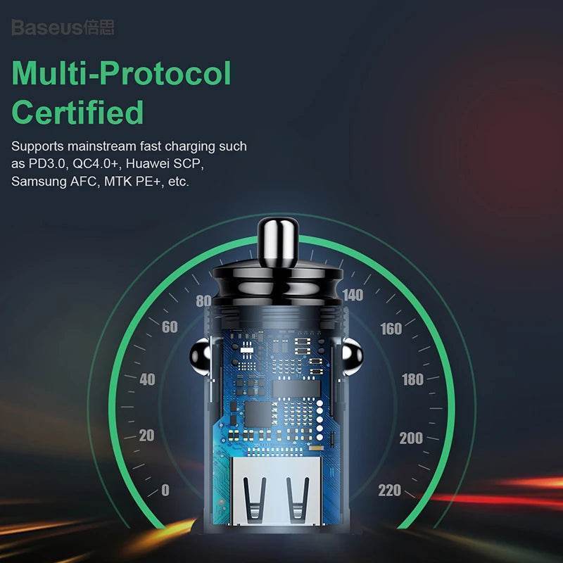 Baseus 30W Car Charger Dual USB-C | Fast PD Charging for iPhone, Samsung, Xiaomi -