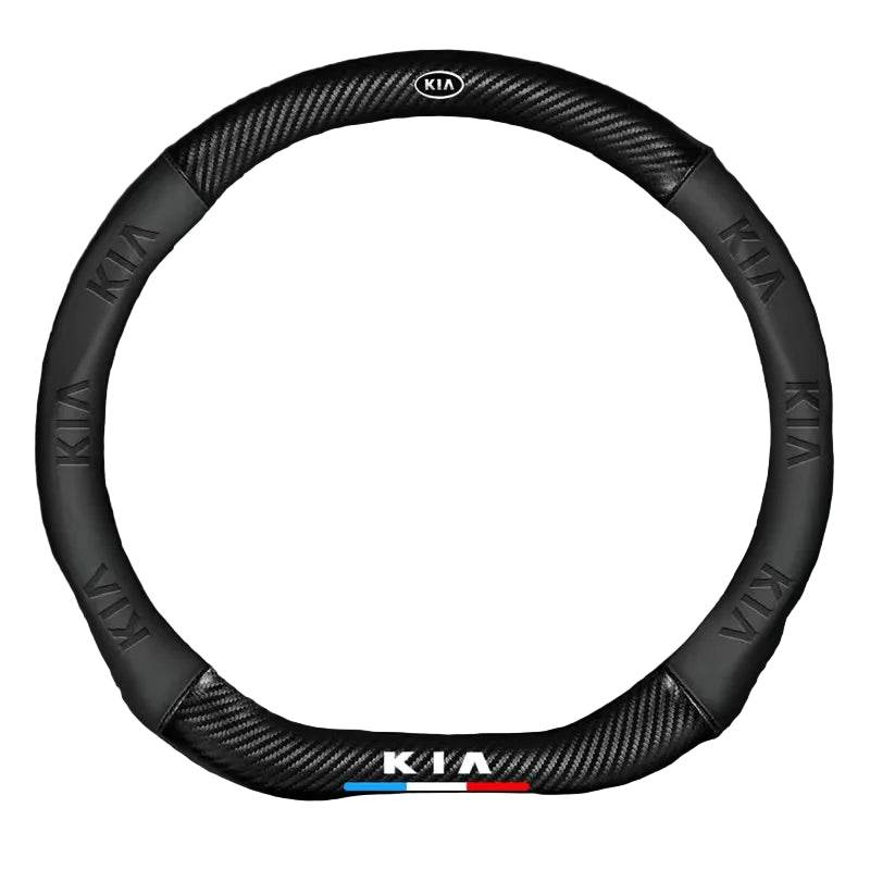 Kia Leather Steering Wheel Cover - black D-shape