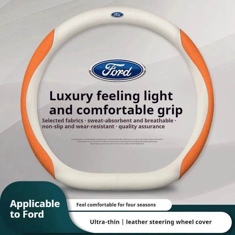 Ford Carbon Fiber Leather Steering Wheel Cover - D Orange Style A