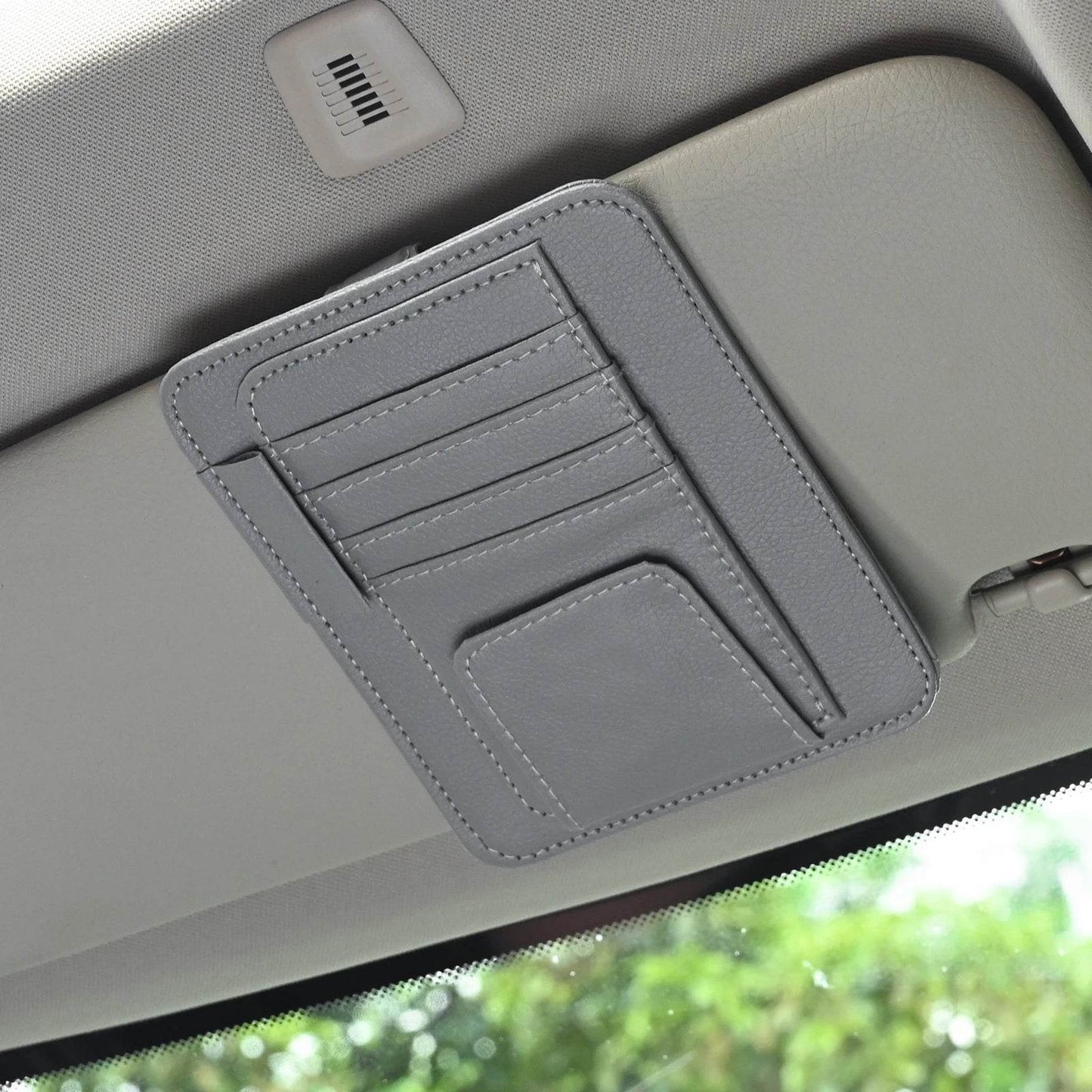 Multi-Pocket Car Visor Organizer – for Cards, Glasses & Essentials - Grey