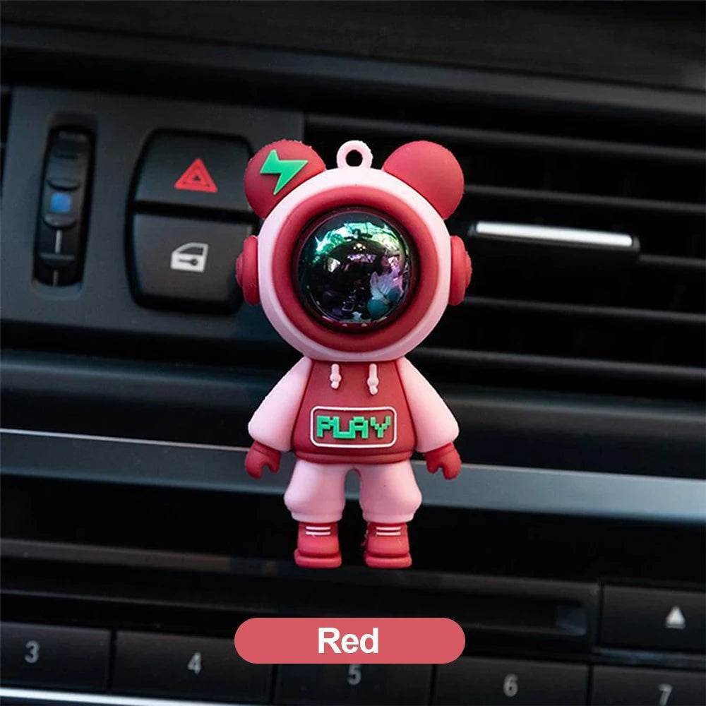 Astronaut Car Air Vent Perfume Clip – Cartoon Air Freshener & Aromatherapy Interior Decoration - Red