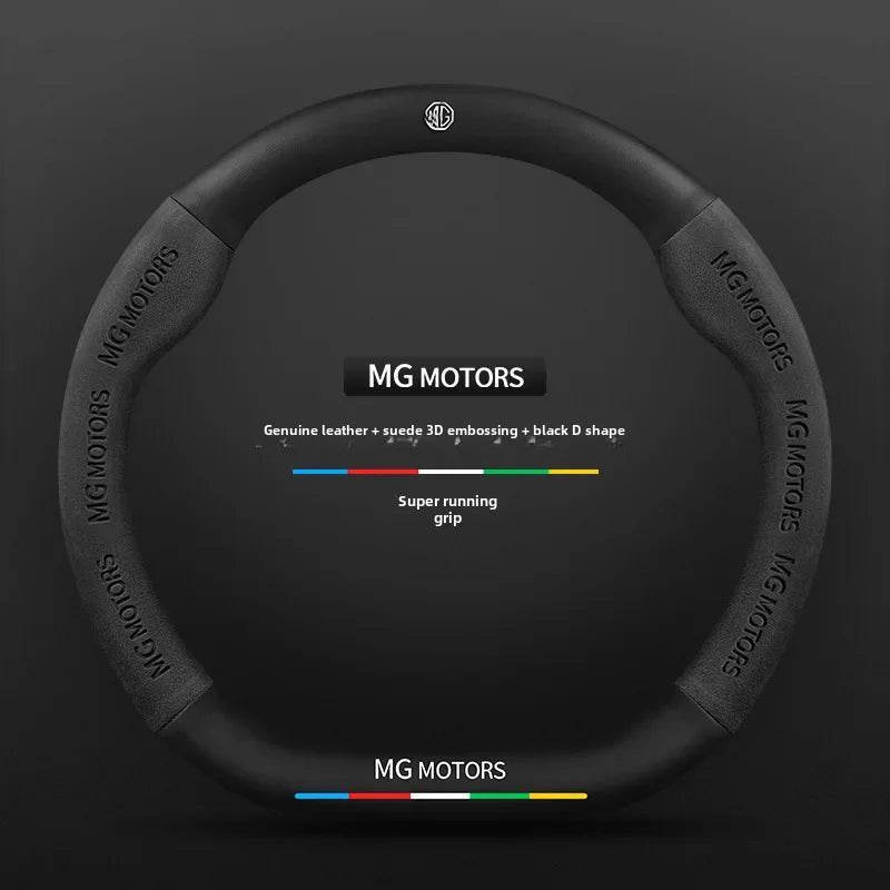 MG Carbon Fiber & Suede Steering Wheel Cover - Black Leather D