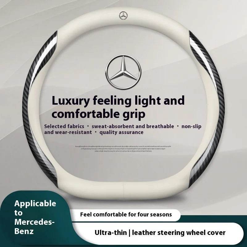 Mercedes Carbon Fiber Leather Steering Wheel Cover - D White Carbon