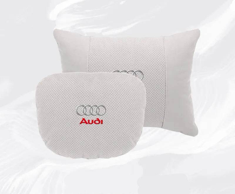 Suede Car Neck Pillow & Lumbar Support for Audi A3 A4 A5 A6 A7 A8 Q2 Q3 Q5 Q7 Q8 TT SQ5 Spine Protection - headrest 1pc brown