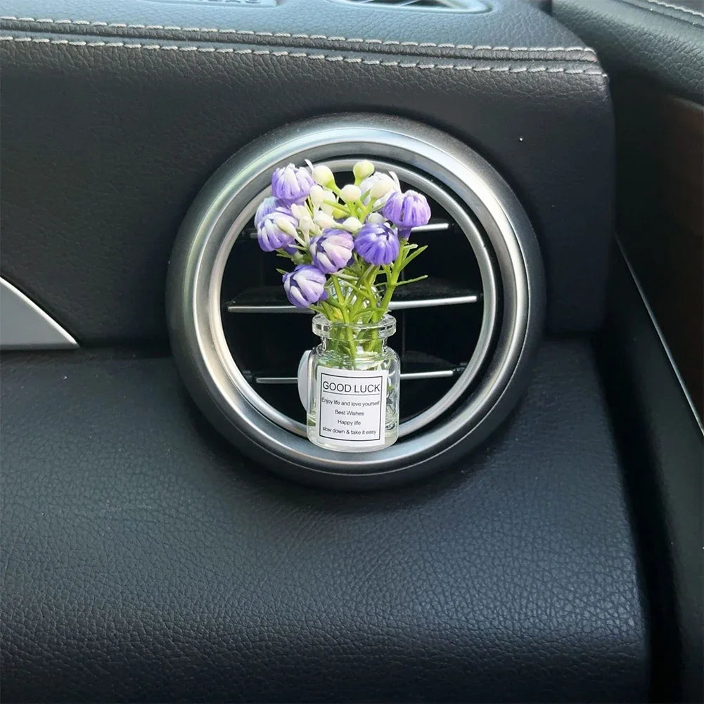 Car Air Vent Flower Clip Ornament – Glass Vase with Babysbreath & Jasmine